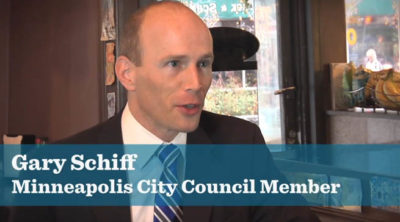 Photo of Gary Schiff, Minneapolis City Council Member, talking at a restaurant