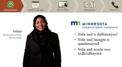 Welcome slide for Applying for Benefits with a Somali woman named Fathia