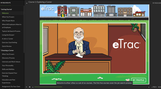 Screenshot of a welcome screen to eTrac